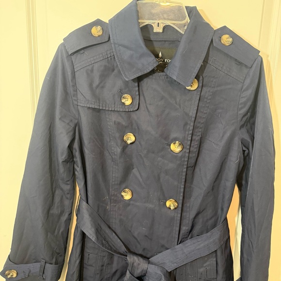 London Fog Women's Double-Breasted Trench Coat Navy Blue sz: S - Picture 2 of 6